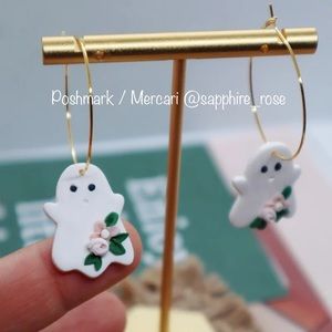 Boho Floral Ghost Handmade Earrings Polymer Clay Womens Halloween Jewelry NEW